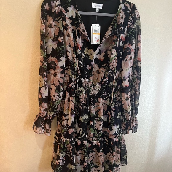 Lucy Paris Black Floral Long Sleeve Dress - Picture 2 of 5